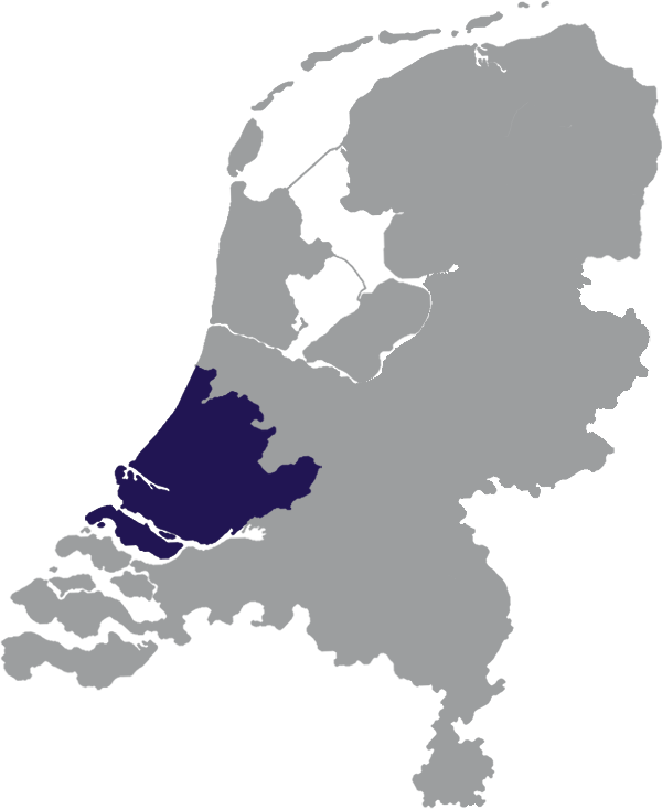 Landkaart Nederlands grijs met provincie Zuid-Holland donkerblauw op transparante achtergrond - 600 * 733 pixels
